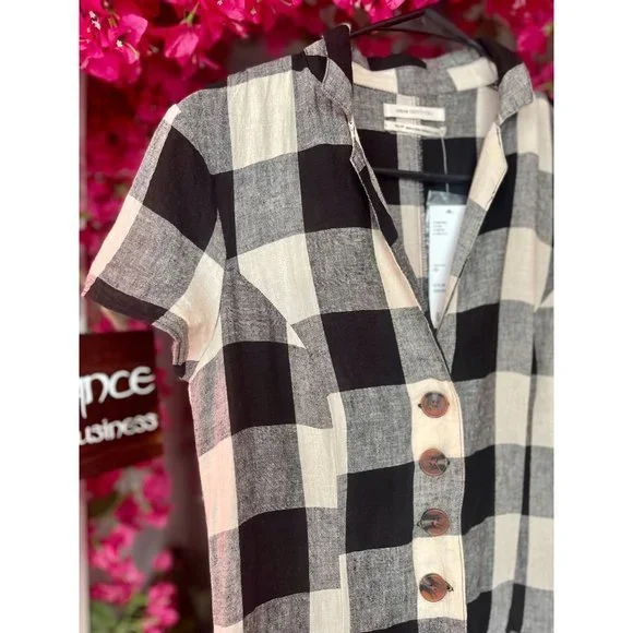 NWT Urban Outfitters Natalie Checkered Print Linen Midi Dress - Size XS - Picture 6 of 14